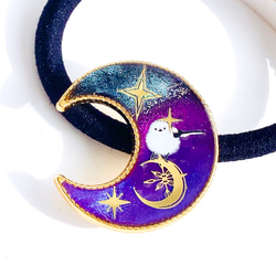 レジンヘアゴム 三日月大ぶりベージュパープル