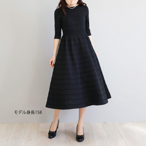 春らしいペールカラー！】ホールガーメント 格子柄7分袖フレア