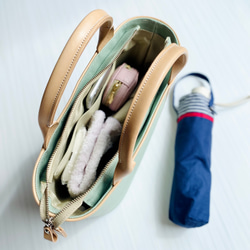 受注制作品　上質ヌメ革と帆布のミニトートバッグ　ミルクティー　◆ファスナー仕様　キレイめカジュアル◆ 7枚目の画像