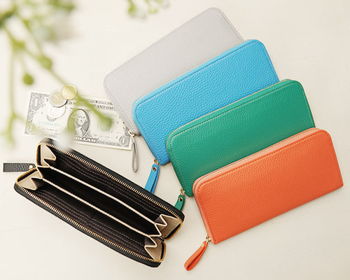 定番のラウンドファスナータイプの薄型長財布 シュリンク 三方