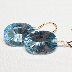 ж現品限り K18YG 18金 天然石ブルートパーズコンケーブカットピアス 2枚目の画像