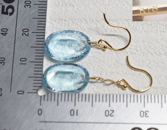 ж現品限り K18YG 18金 天然石ブルートパーズコンケーブカットピアス 6枚目の画像