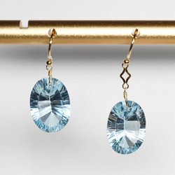 ж現品限り K18YG 18金 天然石ブルートパーズコンケーブカットピアス 3枚目の画像