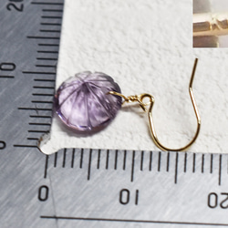 жK18YG 18金 天然石アメジストRDファセットピアス 7枚目の画像