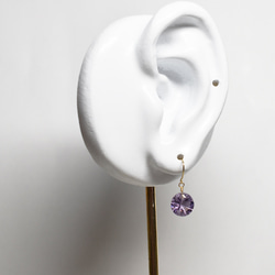 жK18YG 18金 天然石アメジストRDファセットピアス 5枚目の画像