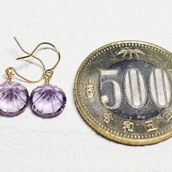 жK18YG 18金 天然石アメジストRDファセットピアス 6枚目の画像