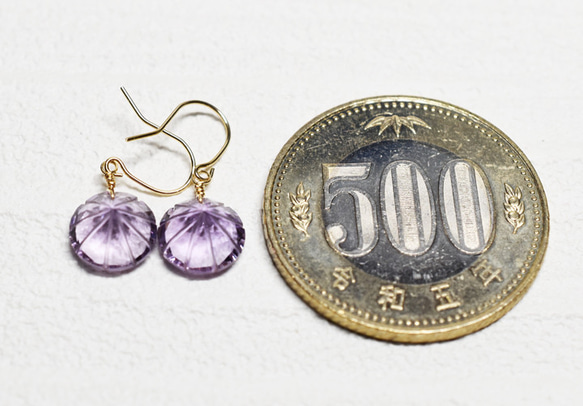 жK18YG 18金 天然石アメジストRDファセットピアス 6枚目の画像