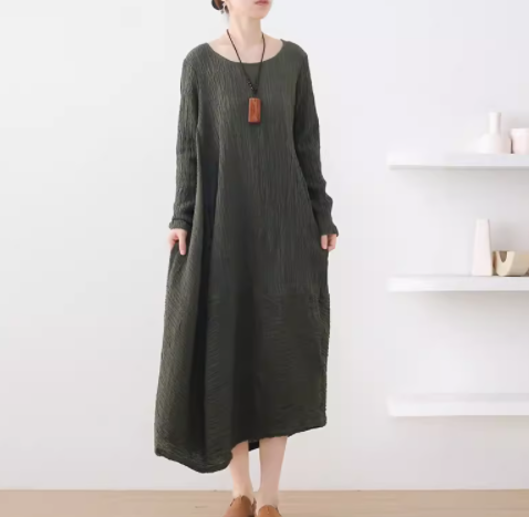 ♪上品.リネンワンピース.ファッション超ゆったりワンピース   きれいめドレス　ロングスカート