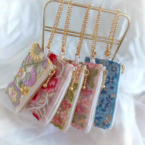 リップポーチ　ポーチ　ミニポーチ　インド刺繍　リボン　ピンク　927-1 リップポーチ ポーチ ミニポーチ インド刺繍 リボン ピンク 927-1