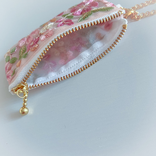 再販・ラスト1点・pink】インド刺繍リボン♡10cmファスナーのリップ