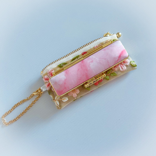 再販・ラスト1点・pink】インド刺繍リボン♡10cmファスナーの