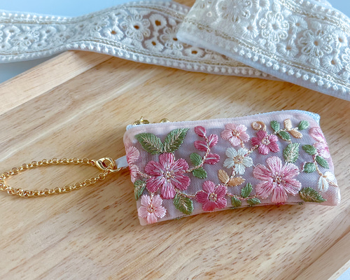 再販・ラスト1点・pink】インド刺繍リボン♡10cmファスナーの