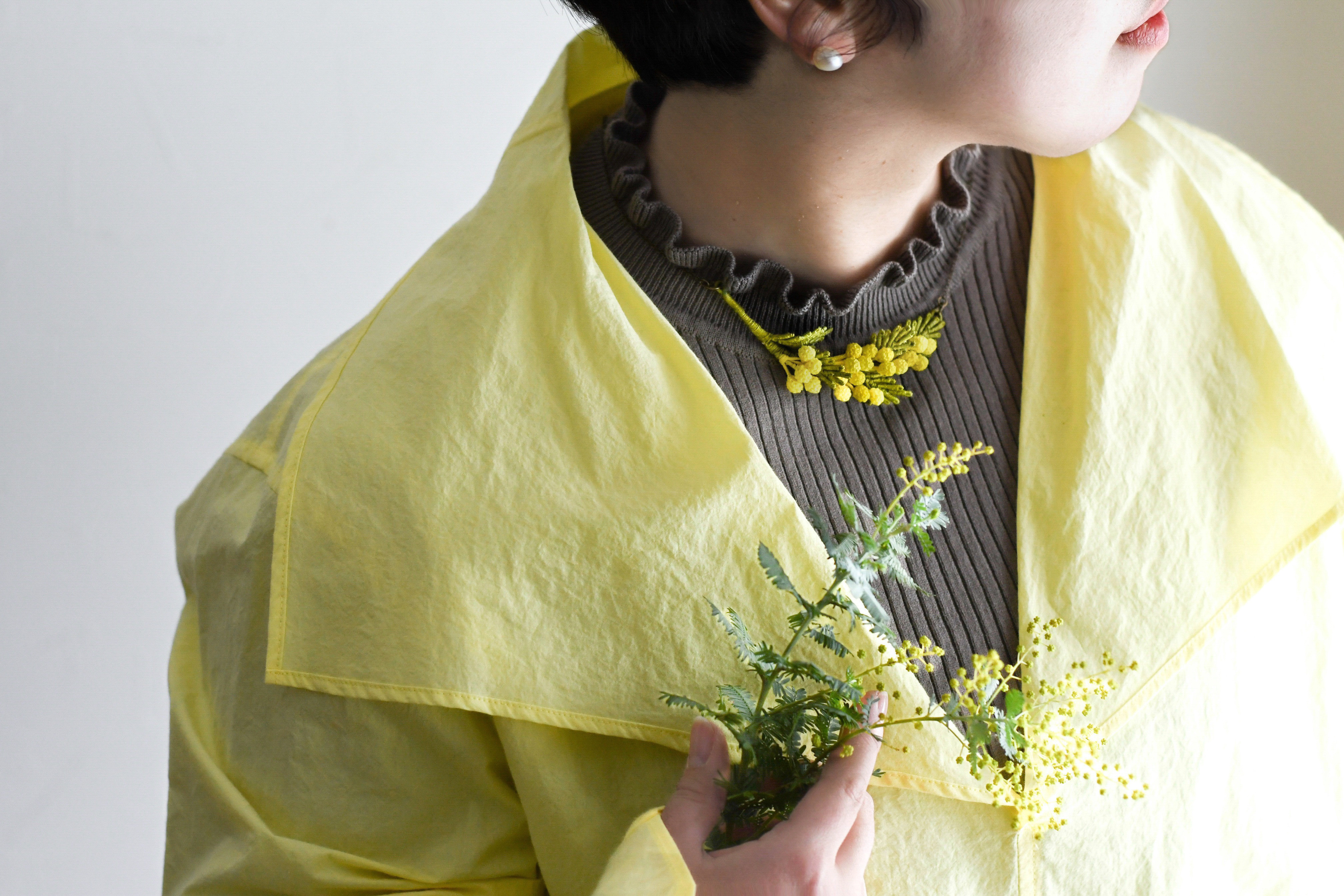 【受注制作20日】ネックレス　ミモザの咲く頃（レモンイエロー）　レース編み　手編み