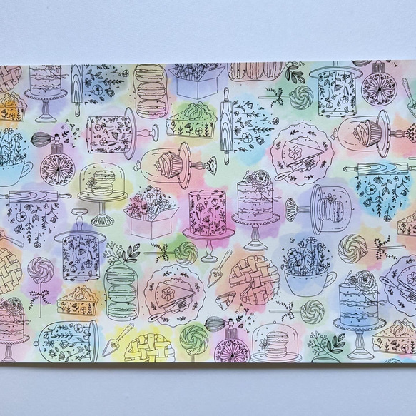 オリジナル デザインペーパー 線画お菓子　カラフル　A4 10枚 2枚目の画像