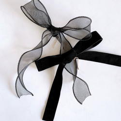2点セット【ブラック】ベロアリボン ➕ オーガンジーリボン / 卒業式 パーティ ウェディング 黒 ヘッドドレス 5枚目の画像