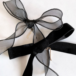 2点セット【ブラック】ベロアリボン ➕ オーガンジーリボン / 卒業式 パーティ ウェディング 黒 ヘッドドレス 3枚目の画像