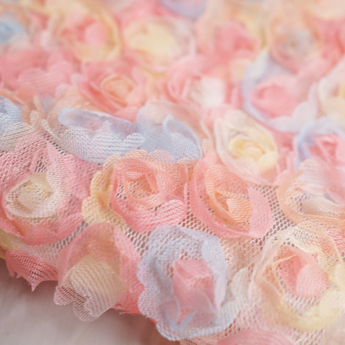 ピンク×イエロー系カラー立体ローズレース 7列/90cm レース