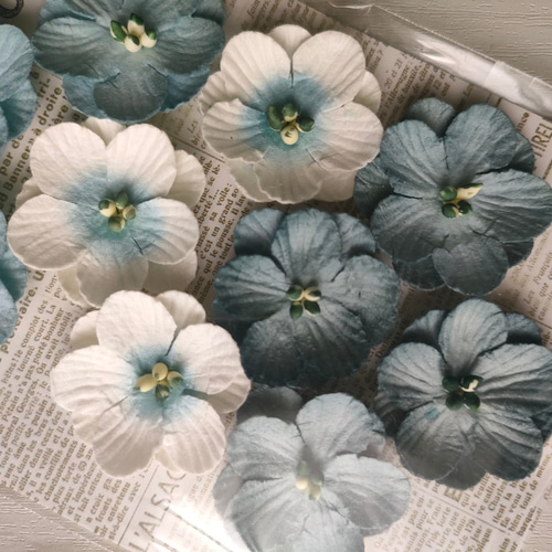 フラワー パーツ 花 紙素材 コラージュ アンティークカラー ブルー