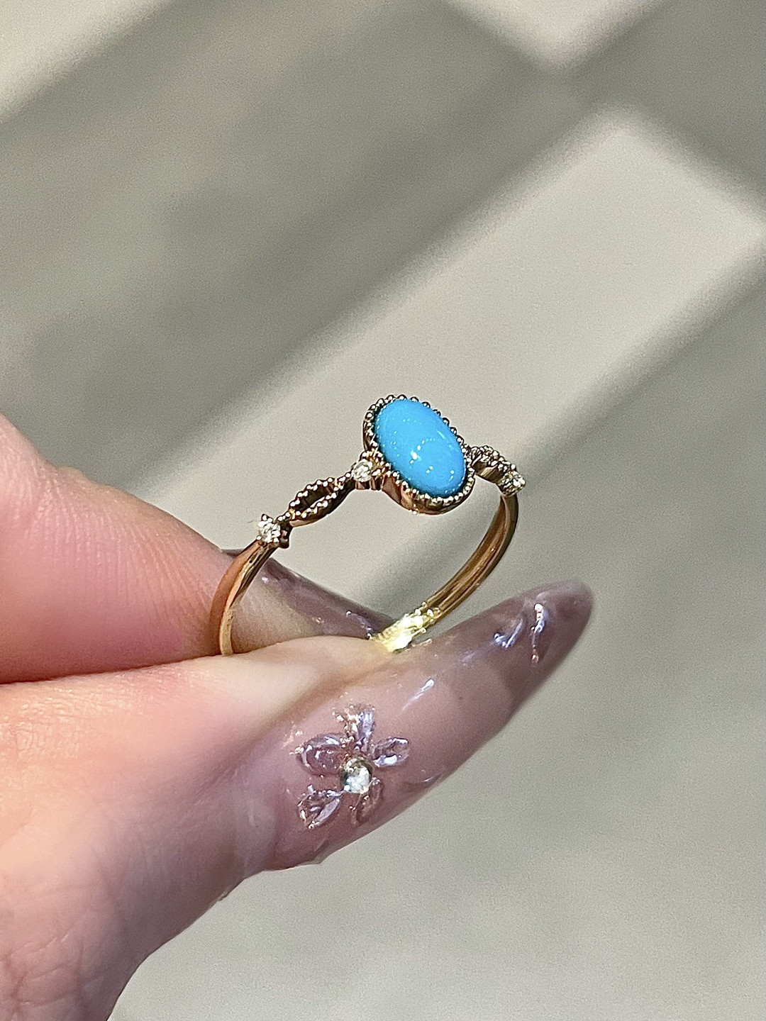 天然ダイヤモンド付きオパールリングk18