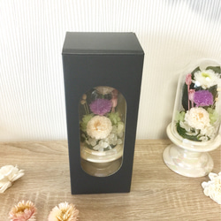 可愛いプリザーブドフラワー の供花 仏花 クリアドーム ボトルフラワー ホワイト　ピンク　デンファレ　小菊 6枚目の画像