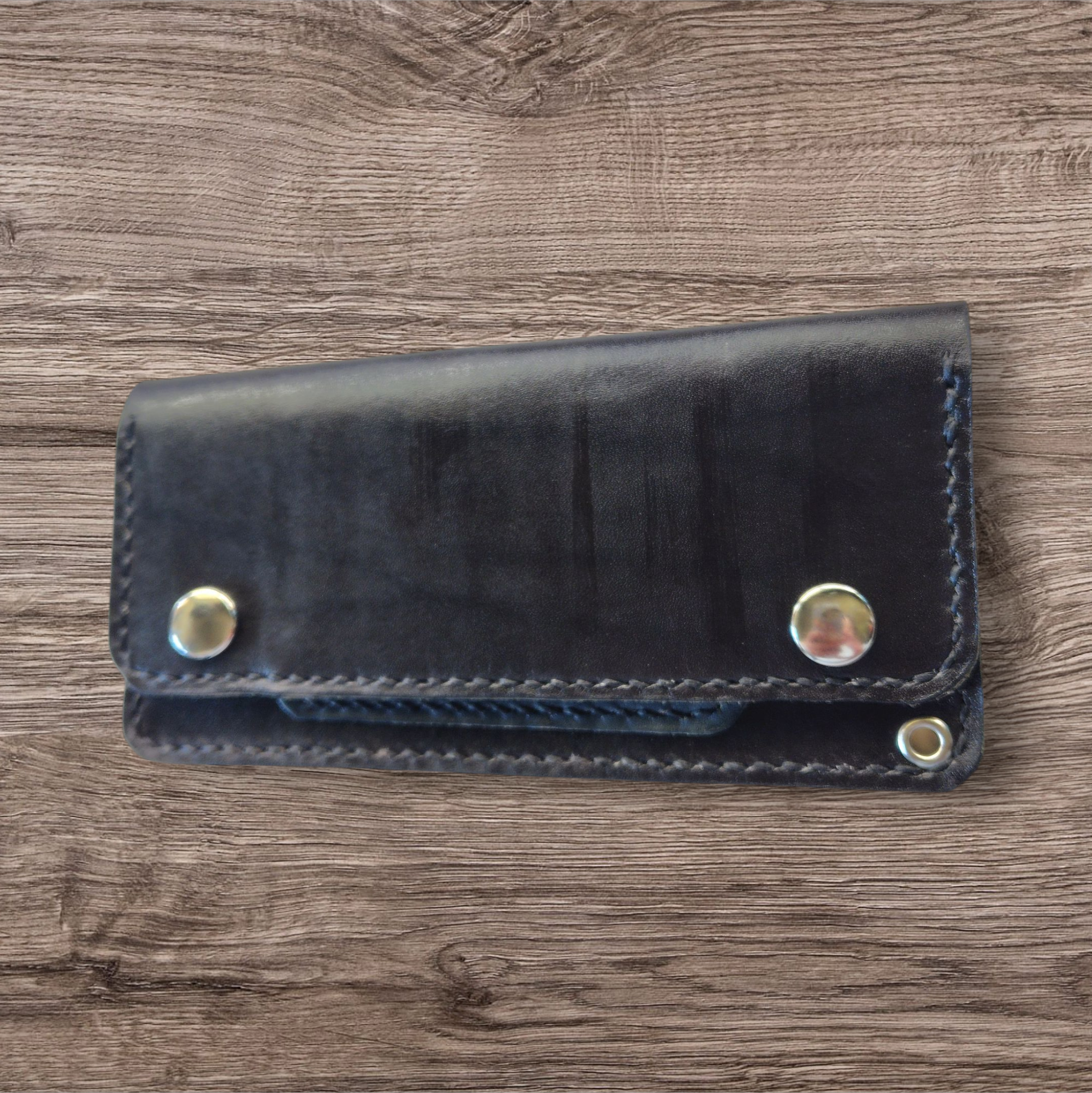 トラッカーウォレット　手染め　黒×グレー