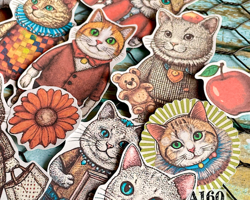 猫のジャンクジャーナル　コラージュ　おすそ分け　紙もの　ラベル　素材　絵本 猫のジャンクジャーナル コラージュ おすそ分け 紙もの ラベル