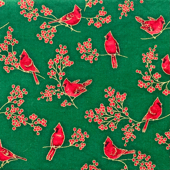 【輸入生地】赤い鳥とナンテンの実の文庫サイズブックカバー　 5枚目の画像