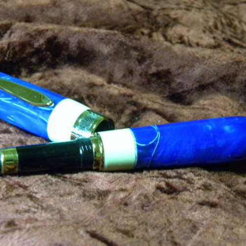本象牙&ブルーセルロイドの万年筆 ペン・筆記用具 historical flute