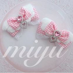 ヘアクリップ Uピン（ガーランドリボン 水色） ロリィタ ヘアメ 担当