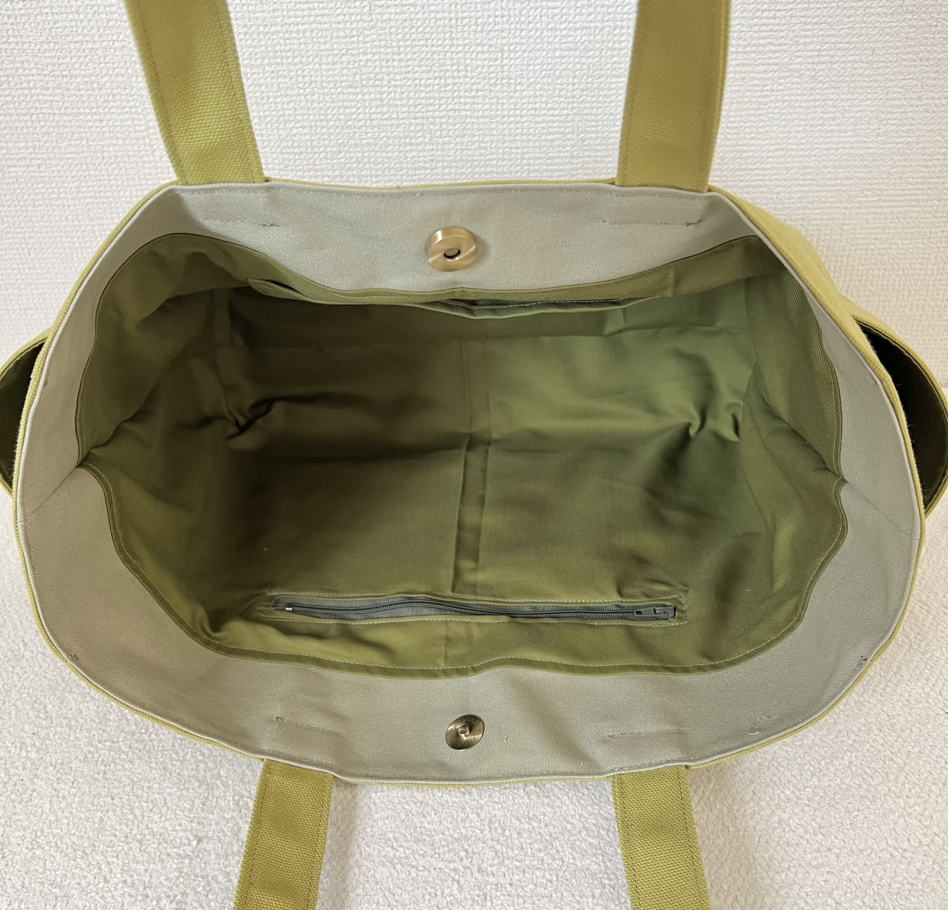 【Lサイズ】ヒワグリーン　8号倉敷帆布使用　肩掛けバッグ　akaneko 大きめバッグ　A4 鶯色　抹茶色