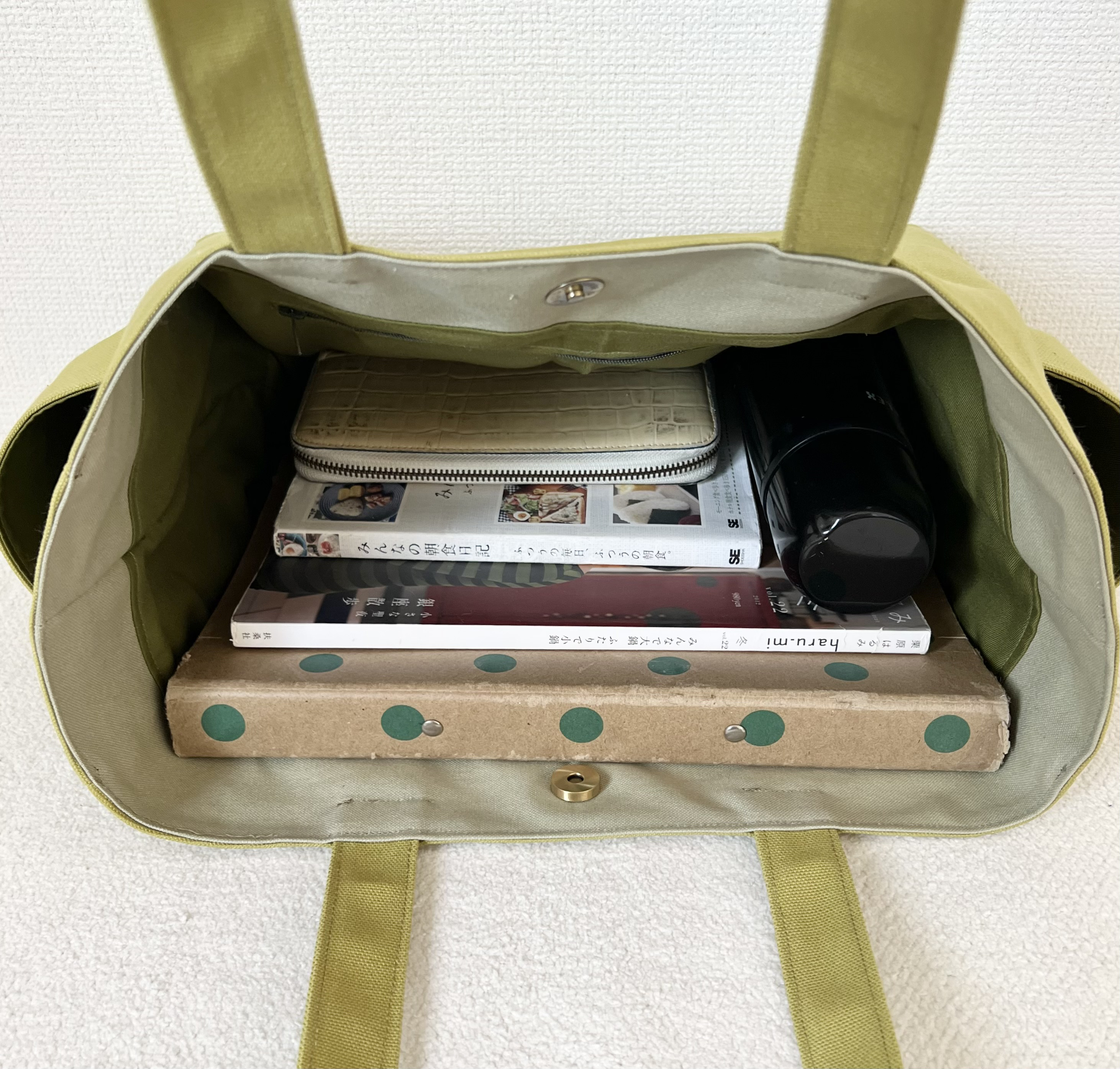 【Lサイズ】ヒワグリーン　8号倉敷帆布使用　肩掛けバッグ　akaneko 大きめバッグ　A4 鶯色　抹茶色