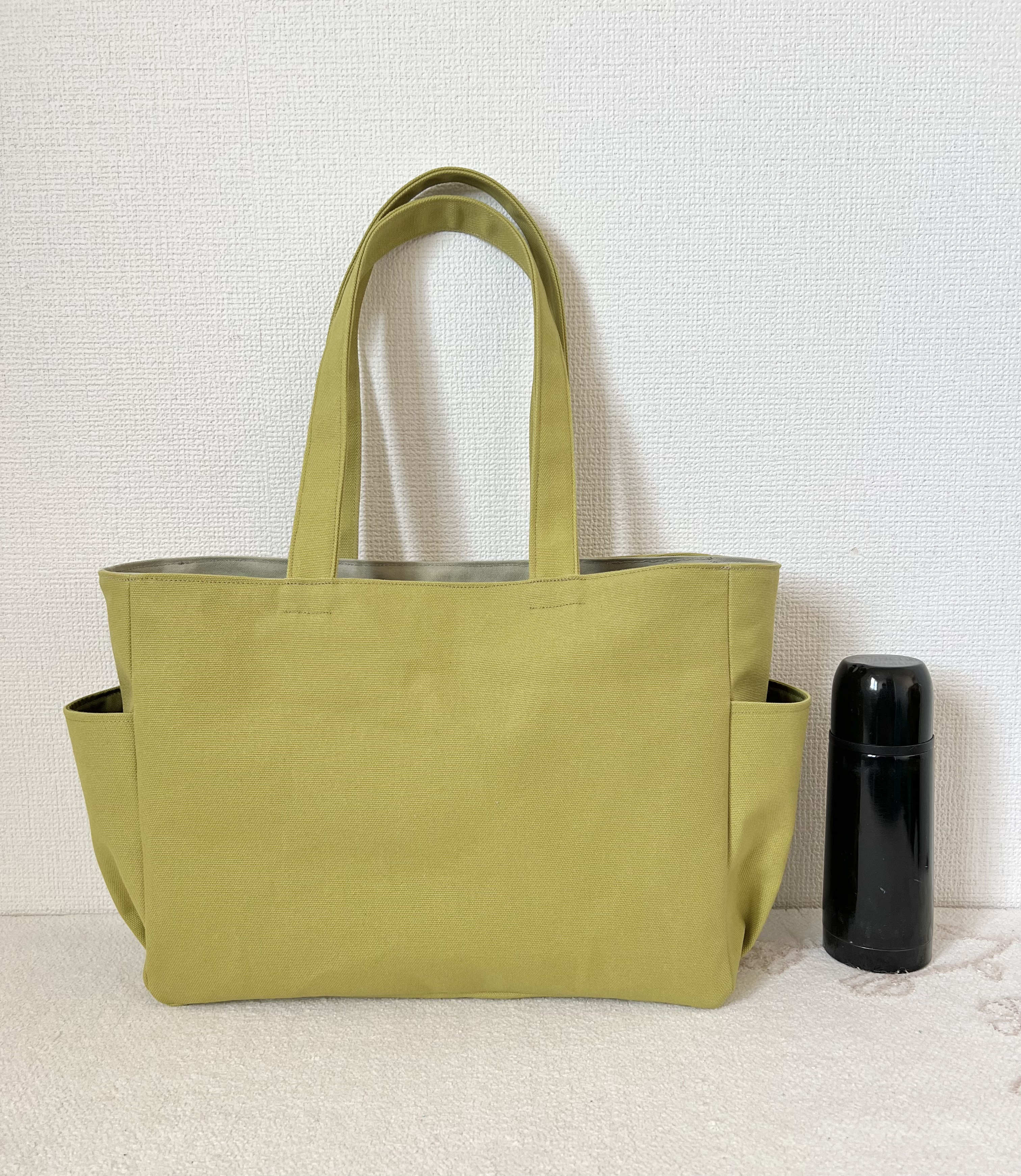 【Lサイズ】ヒワグリーン　8号倉敷帆布使用　肩掛けバッグ　akaneko 大きめバッグ　A4 鶯色　抹茶色