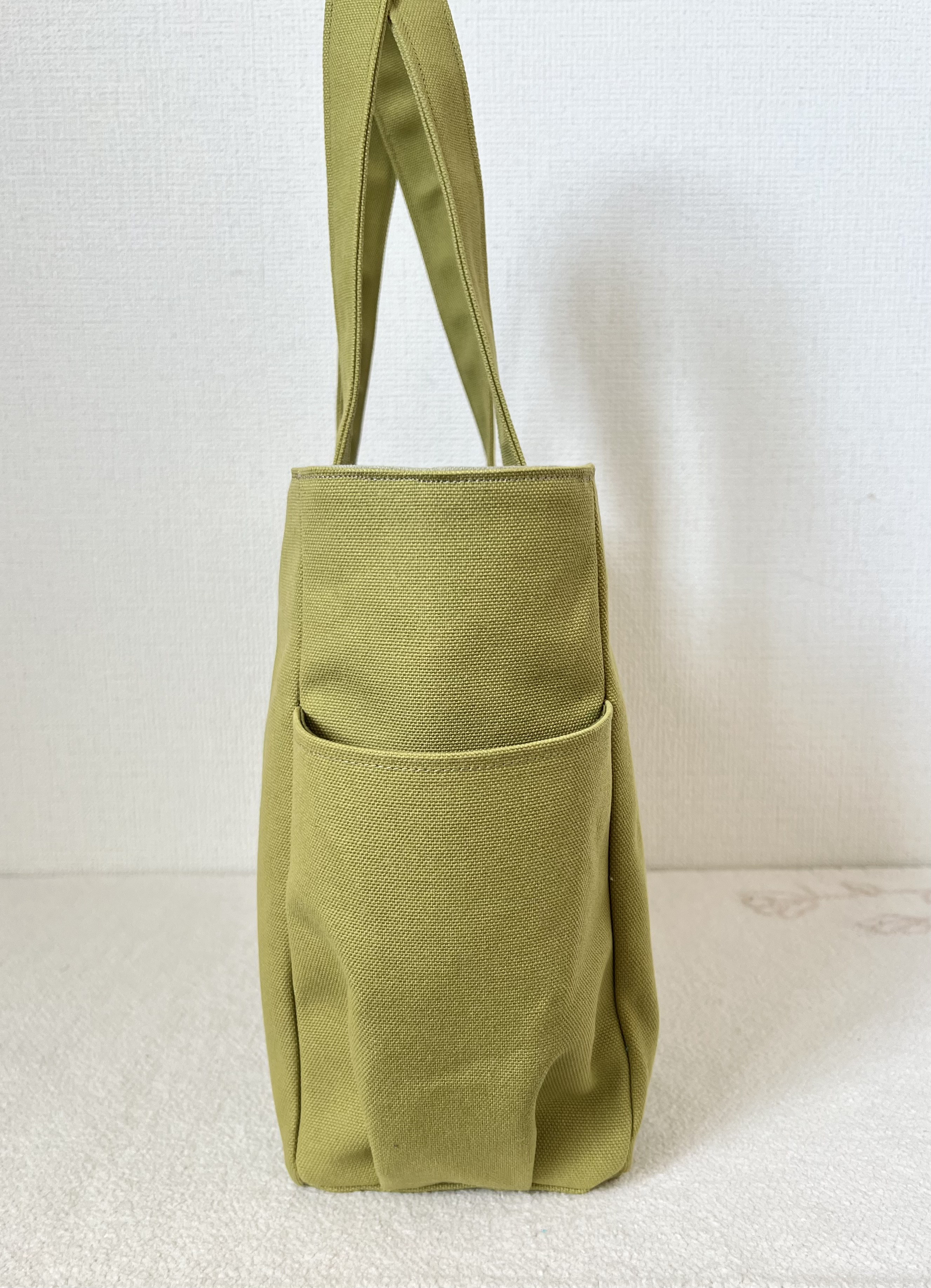 【Lサイズ】ヒワグリーン　8号倉敷帆布使用　肩掛けバッグ　akaneko 大きめバッグ　A4 鶯色　抹茶色