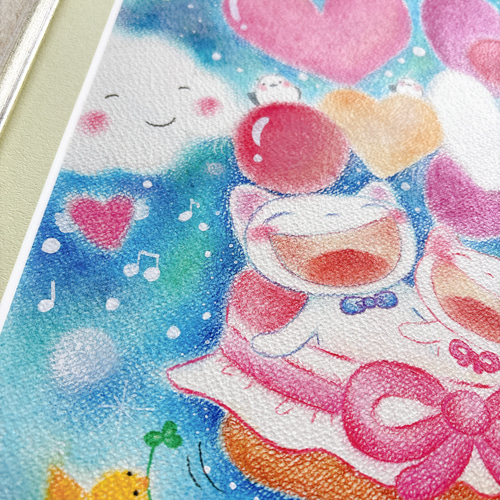 早い者勝ち❗️自作アニマルポップ絵画  原画「ポップキャット」 一点物原画【気球に乗った白ねこちゃん】ホスピタルアート～送料