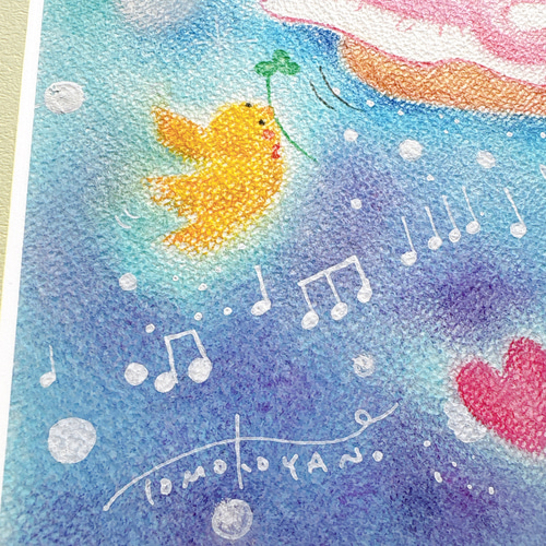 絵画。原画【かわいい白い猫が夜に梯子を登って光る星を集める】 37e05693ed1654f2c86735383ef7a4