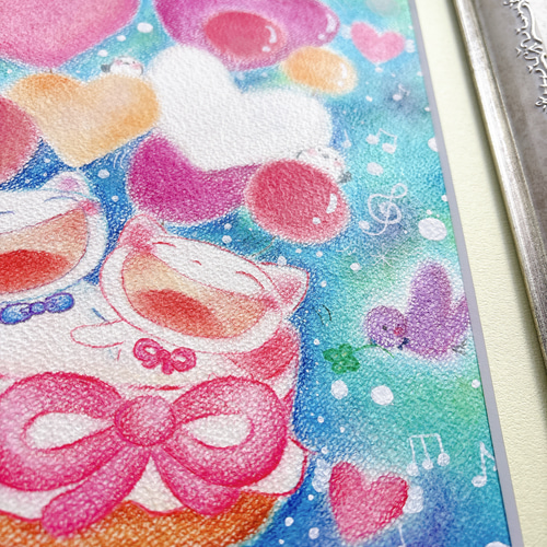 一点物原画【気球に乗った白ねこちゃん】ホスピタルアート～送料