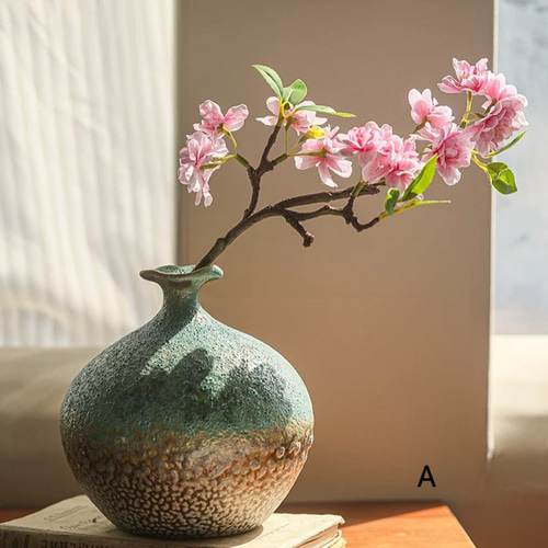 ひな祭りや春のインテリアに最適な高品質桃の花と陶器製花瓶セット