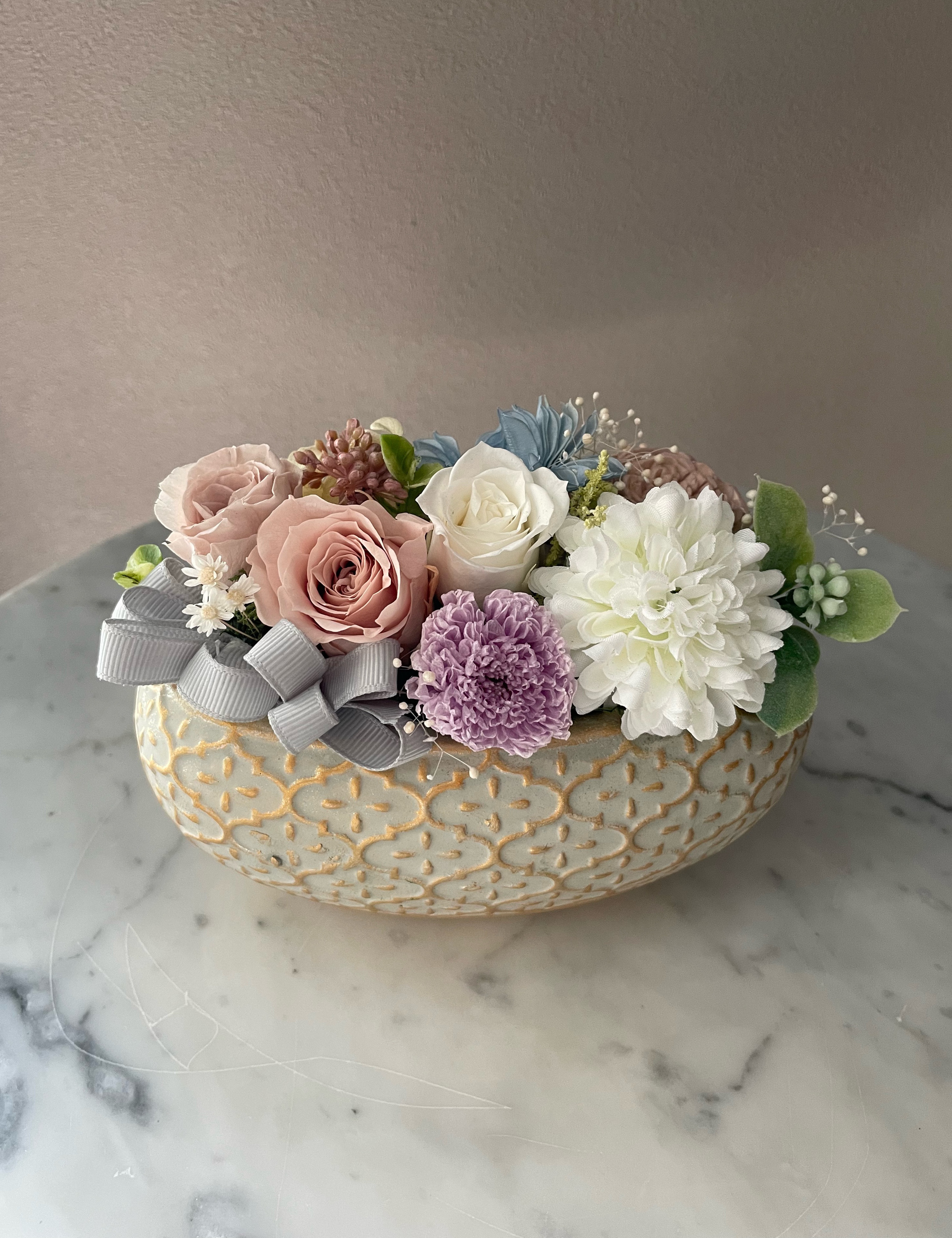 上品でやさしいピンク系の仏花｜プリザーブドフラワー供花・ペット供養にも