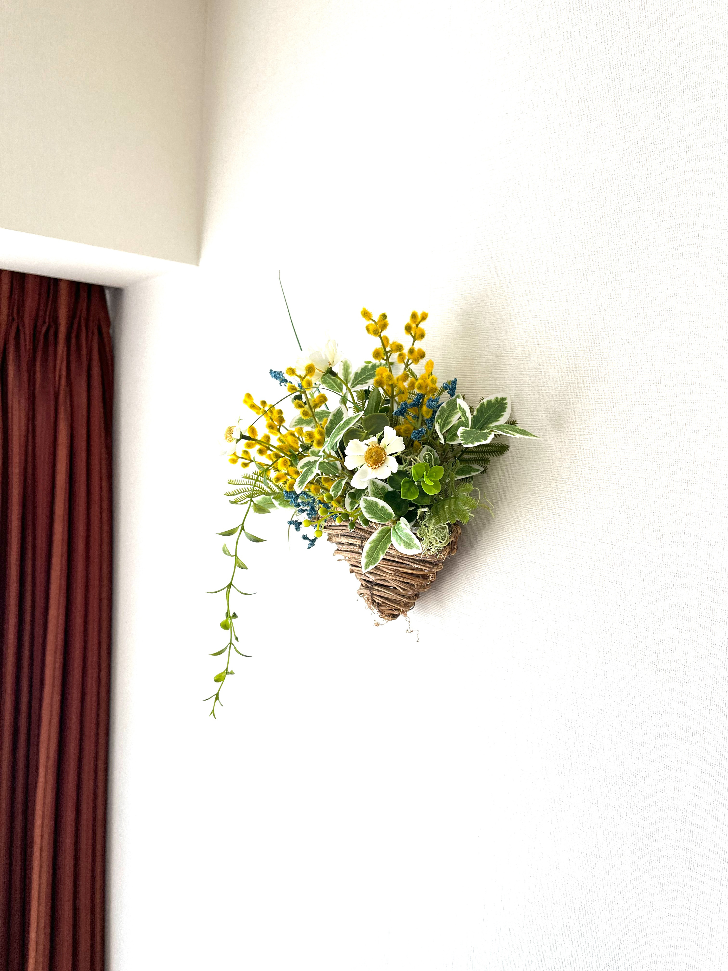 【Creema限定】ミモザと春の花の爽やかなウォールデコ　アーティフィシャルフラワー