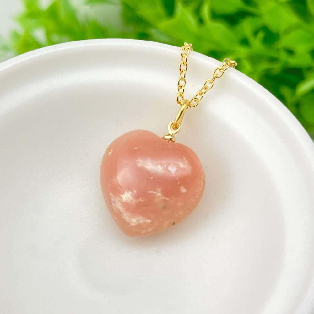 天然石 ピンクオパールのぷっくりハート ペンダント【P0321】