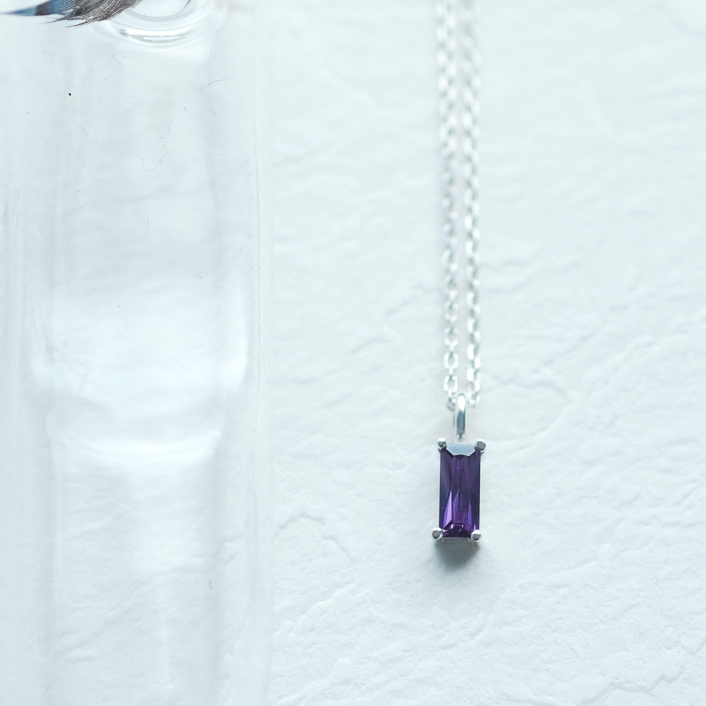 ミニ アメジスト スクエア ネックレス シルバー925