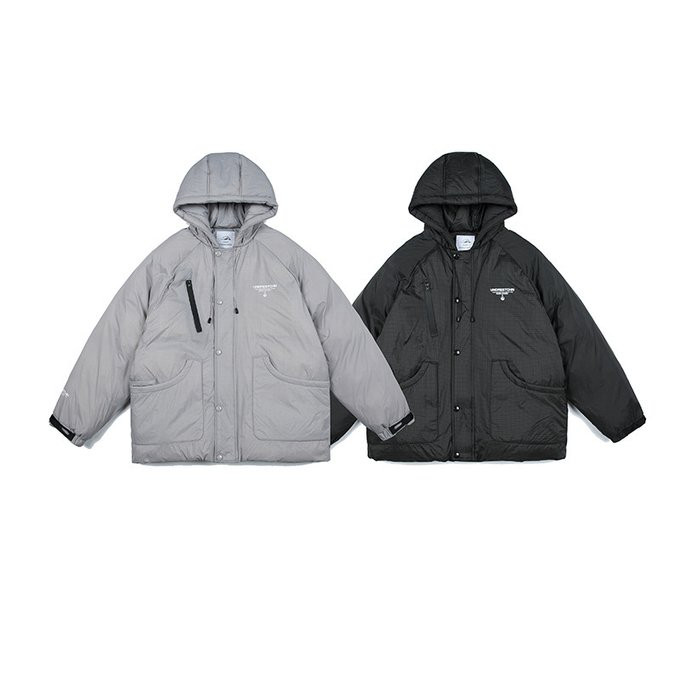 秋冬新品 フード付き綿入れジャケット メンズ 無地 レトロ 暖かい服 アウトドアアウターコート ゆったり