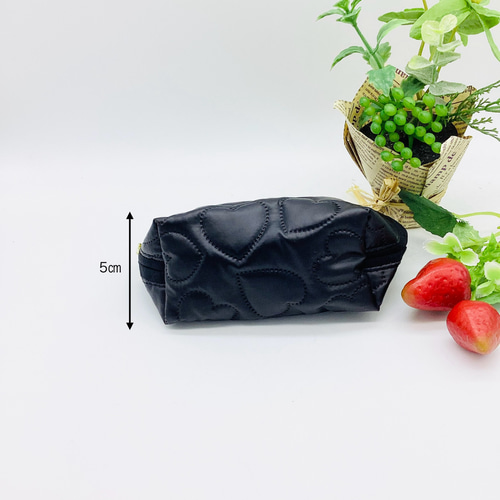 圧着キルトポーチ☆ハート&花柄（ブラック）チューリップ ポーチ