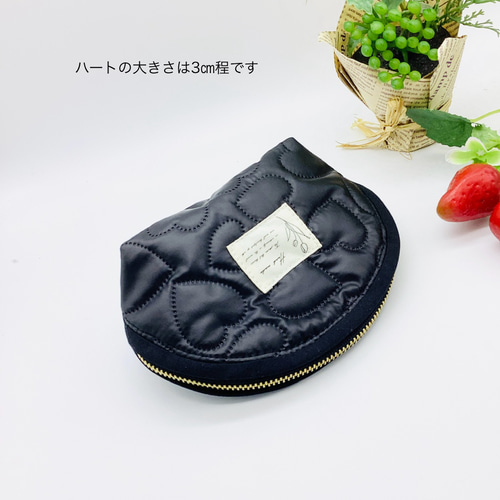 圧着キルトポーチ☆ハート&花柄（ブラック）チューリップ ポーチ
