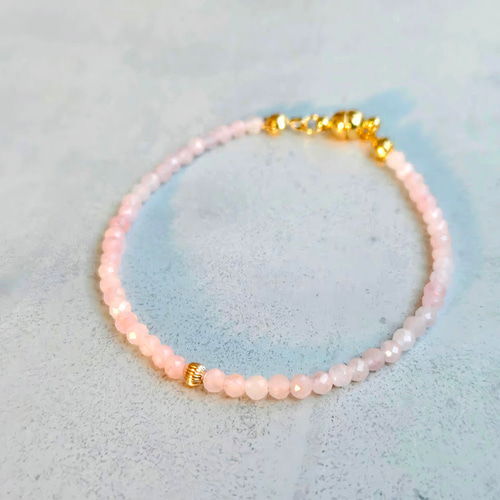 再販×14》ローズクオーツの極細ブレスレット◇「真実の愛・真実の美