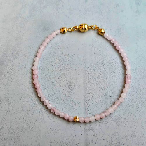 再販×14》ローズクオーツの極細ブレスレット◇「真実の愛・真実の美