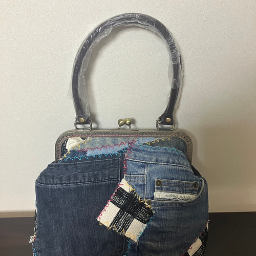 アンズルーム☆パッチワーク☆デニムリメイク がま口 バッグ