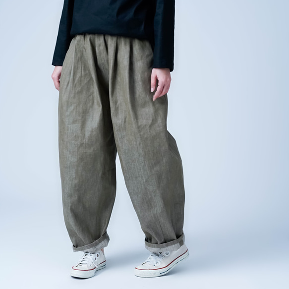 【soco】ゆったりボリューム カラーデニム サーカスパンツ ／ モカベージュ b025d-mcg2 9枚目の画像