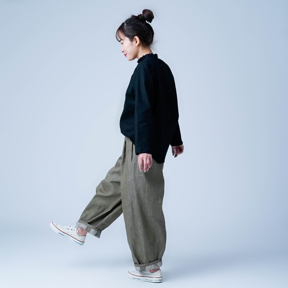 【soco】ゆったりボリューム カラーデニム サーカスパンツ ／ モカベージュ b025d-mcg2 4枚目の画像