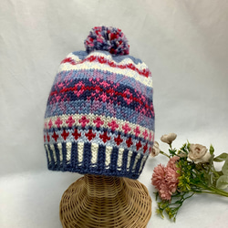 ☆ご予約者様へ○雪柄編み込みニット帽（紺&グレー) ニット帽